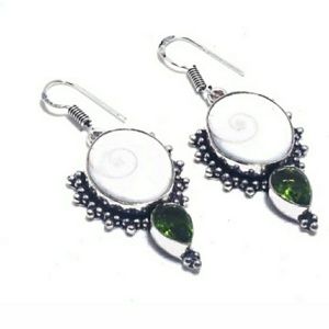 New Shiva Eye & Peridot 925 Silver Dangle Earrings.